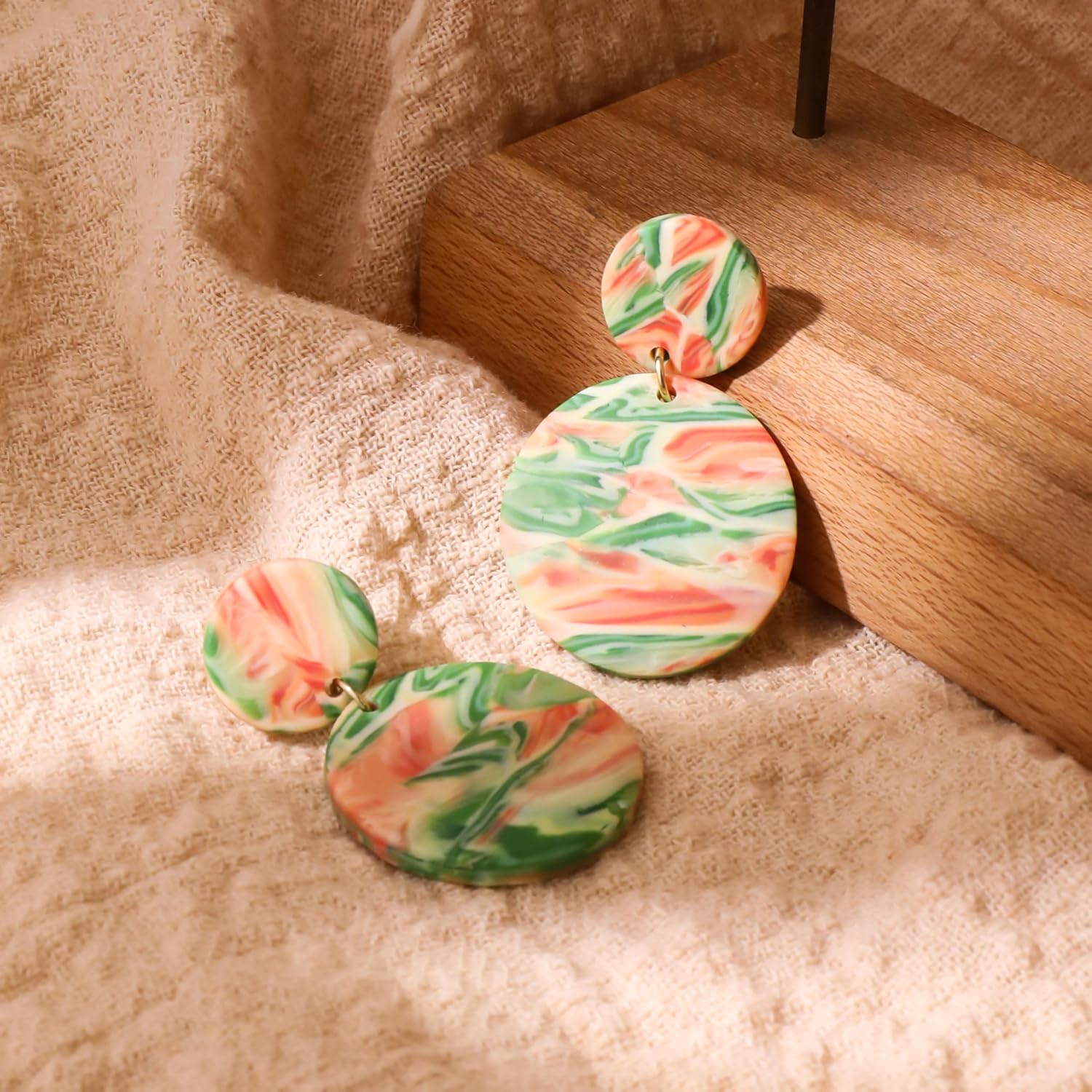 Handmade Geometric Dangle Earrings for Women Colorful Round Polymer Clay Long Drop Earrings 18K Gold Plated Stainless Steel Jewelry Gift - Image 6