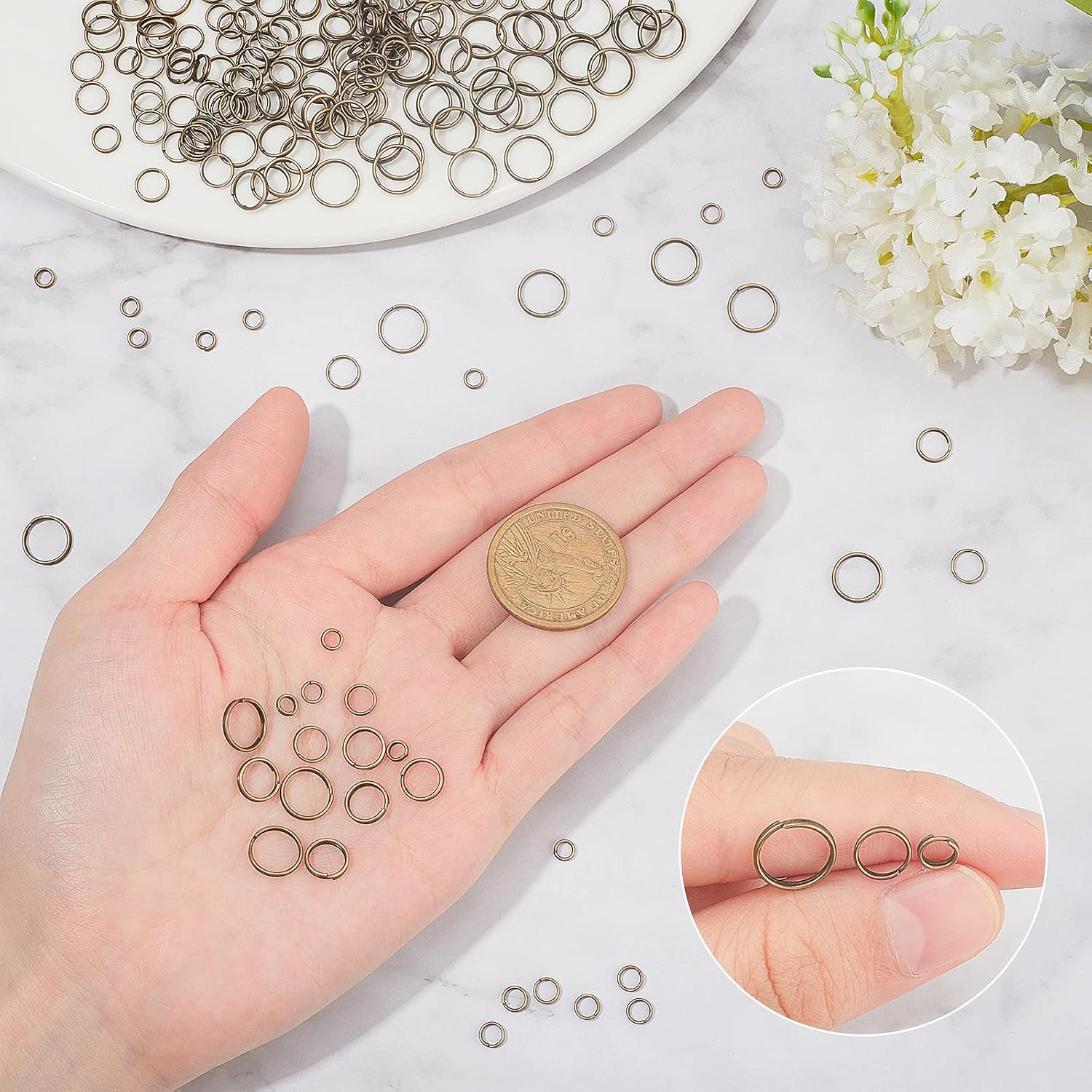 PH PandaHall 1070pcs 6 Sizes Split Jump Rings Antique Bronze O Rings Small Key Chain Ring Double Loops Open Key Chains for Home Keys Organization and Ornament Crafts (4mm, 5mm, 6mm, 7mm, 8mm, 10mm)