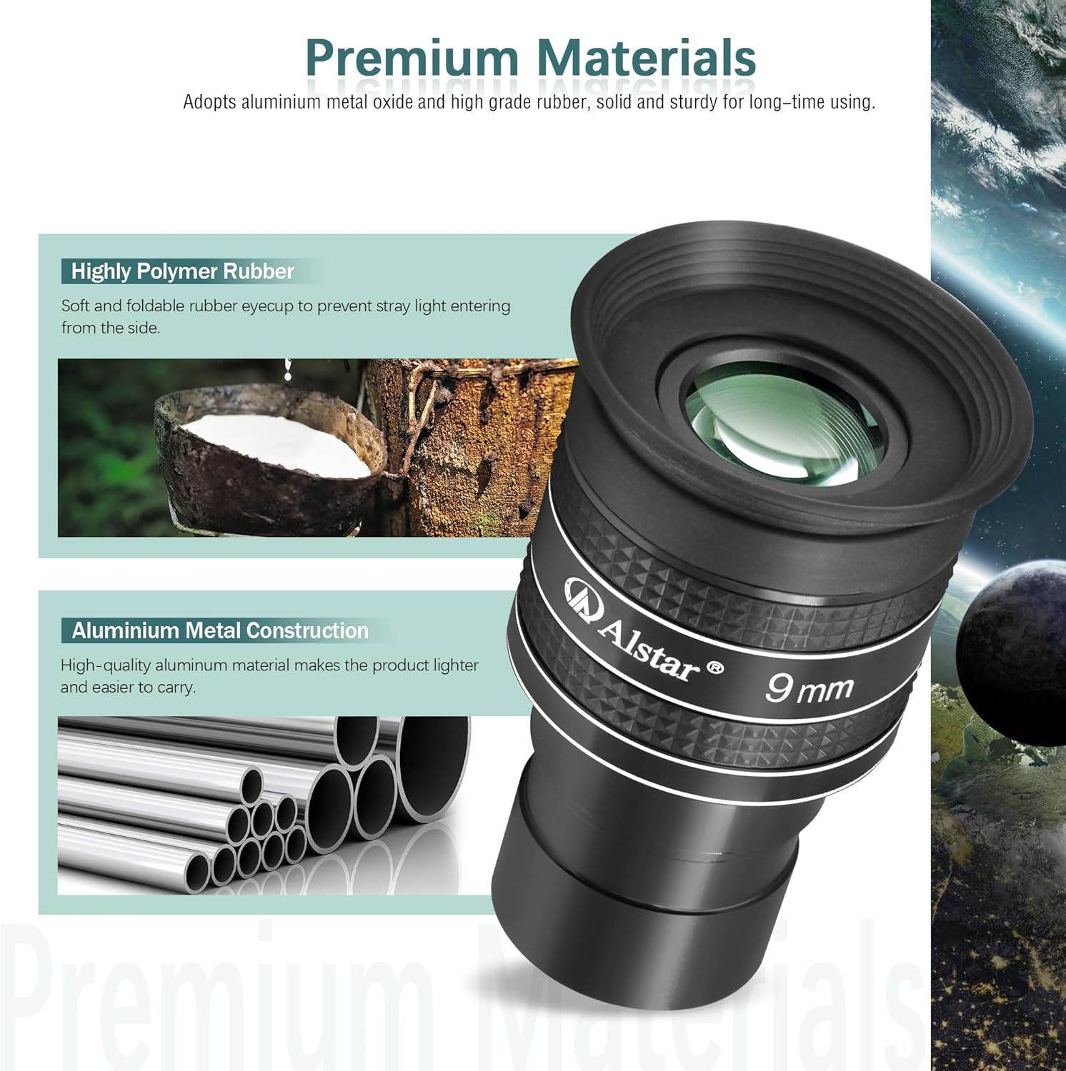 Alstar 1.25 Inch Telescope Eyepiece - 58 Degree 9mm Planetary Eyepiece for Telescope - Fully Multi Coated Wide Angle Lens for Astronomy & Astrophotography