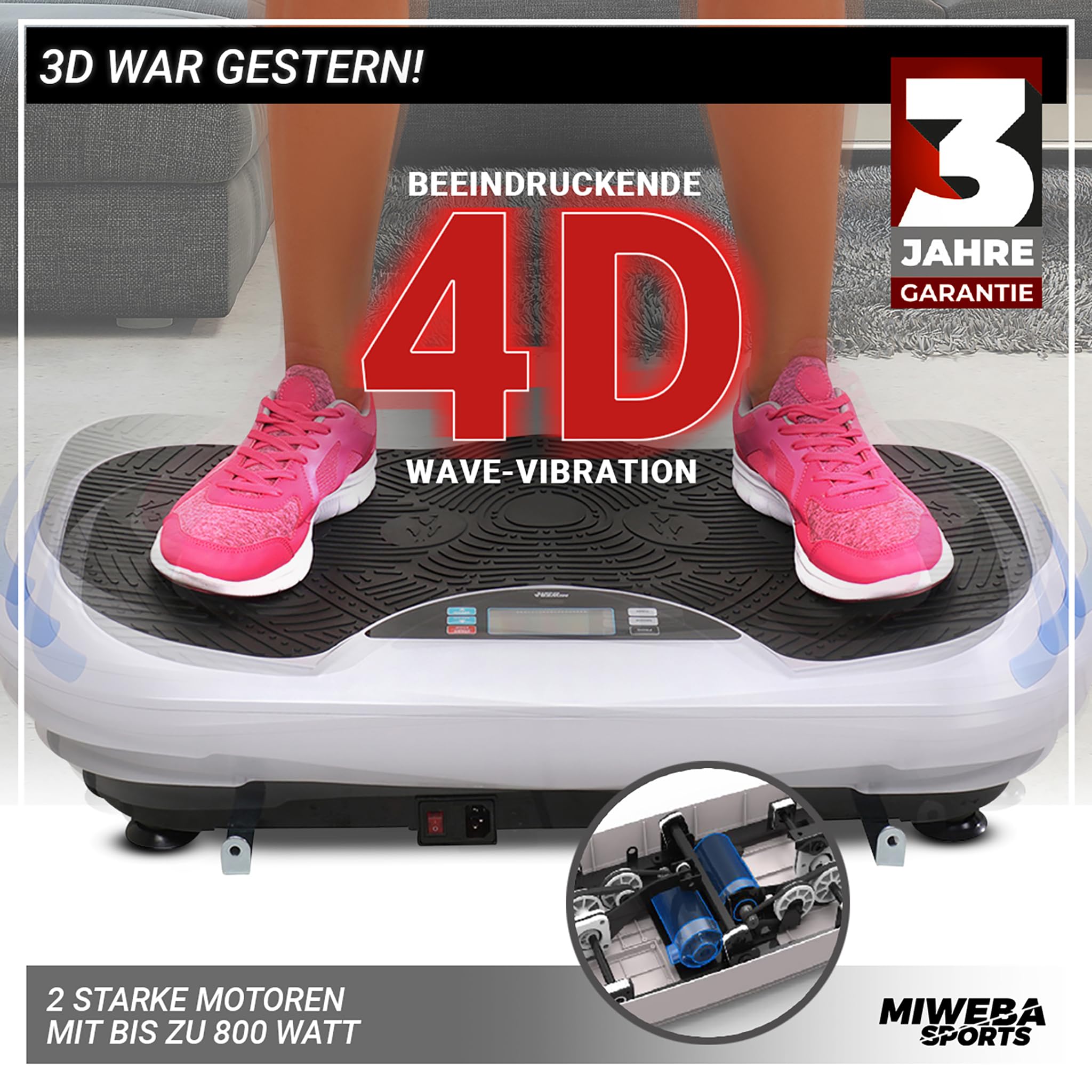 Miweba Sports Fitness 4D Wave Vibrationsplatte MV300 | 𝟑 𝐉𝐀𝐇𝐑𝐄 𝐆𝐀𝐑𝐀𝐍𝐓𝐈𝐄 - 800 Watt - Fernbedienung - Massagegerät - Abnehmen - Fettverbrenner - Fitnessgeräte für Zuhause