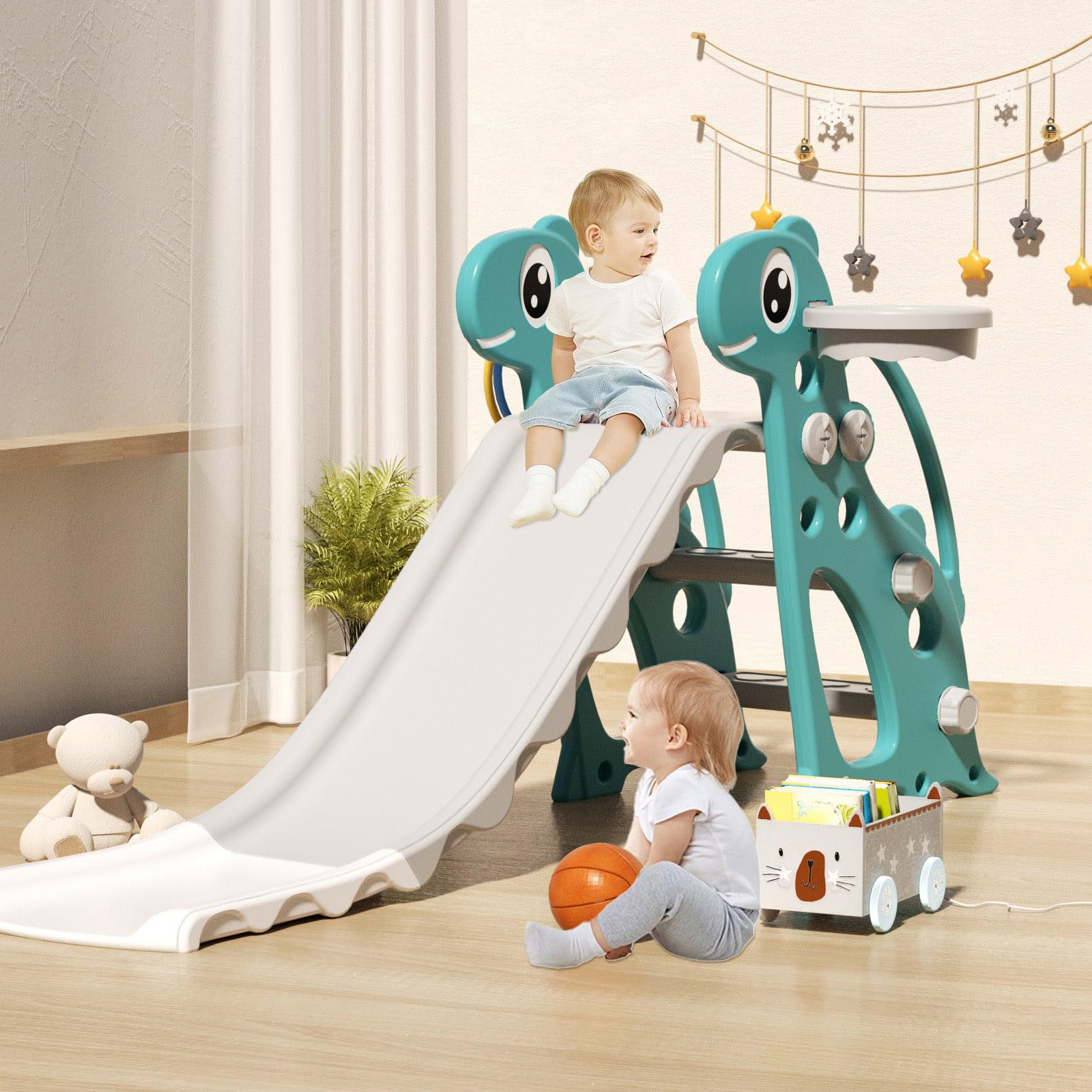 XJD Toddler Slide Indoor Slide, 4 in 1 Baby Slide for Toddlers Age 1-3 Indoor Outdoor Play Slide Toys Freestangding Toddler Slide Plastic Slide (Green)