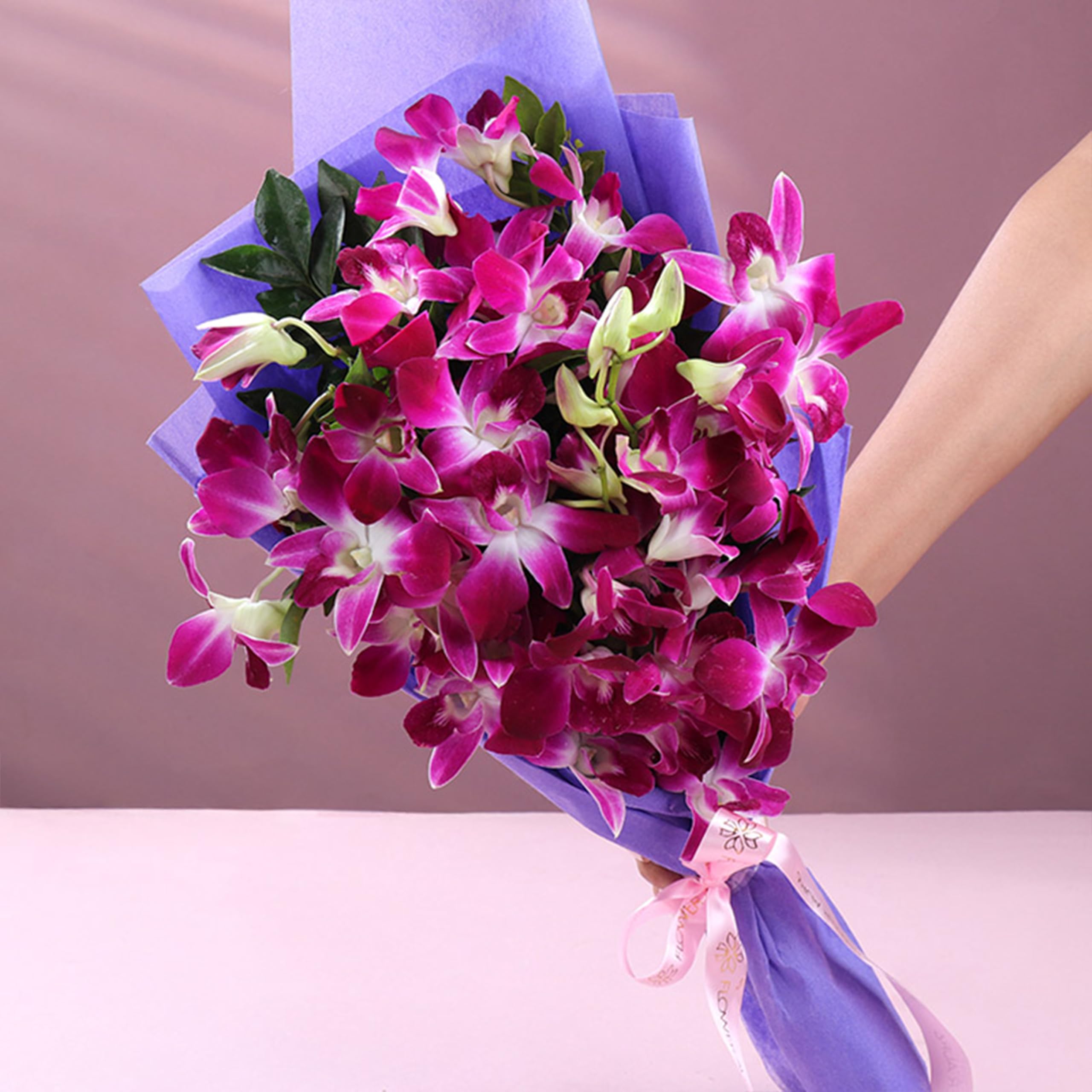 FlowerAura Premium Fresh Live Flower Bouquet of 3 Purple Flowers In Designer Non Woven Paper Gift For Birthday | Anniversary | Romantic Surprise | Rose Day | Valentine's Day (Same Day Delivery)-image-16
