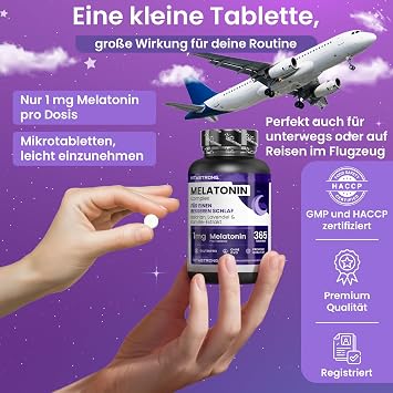 Vitastrong Melatonin Complex 365 Micro Tablets High Dose Melatonin with Chamomile Valerian Lavender & Vitamin B6 for Better Sleep & Jetlag Sugar Gluten & GMO Free