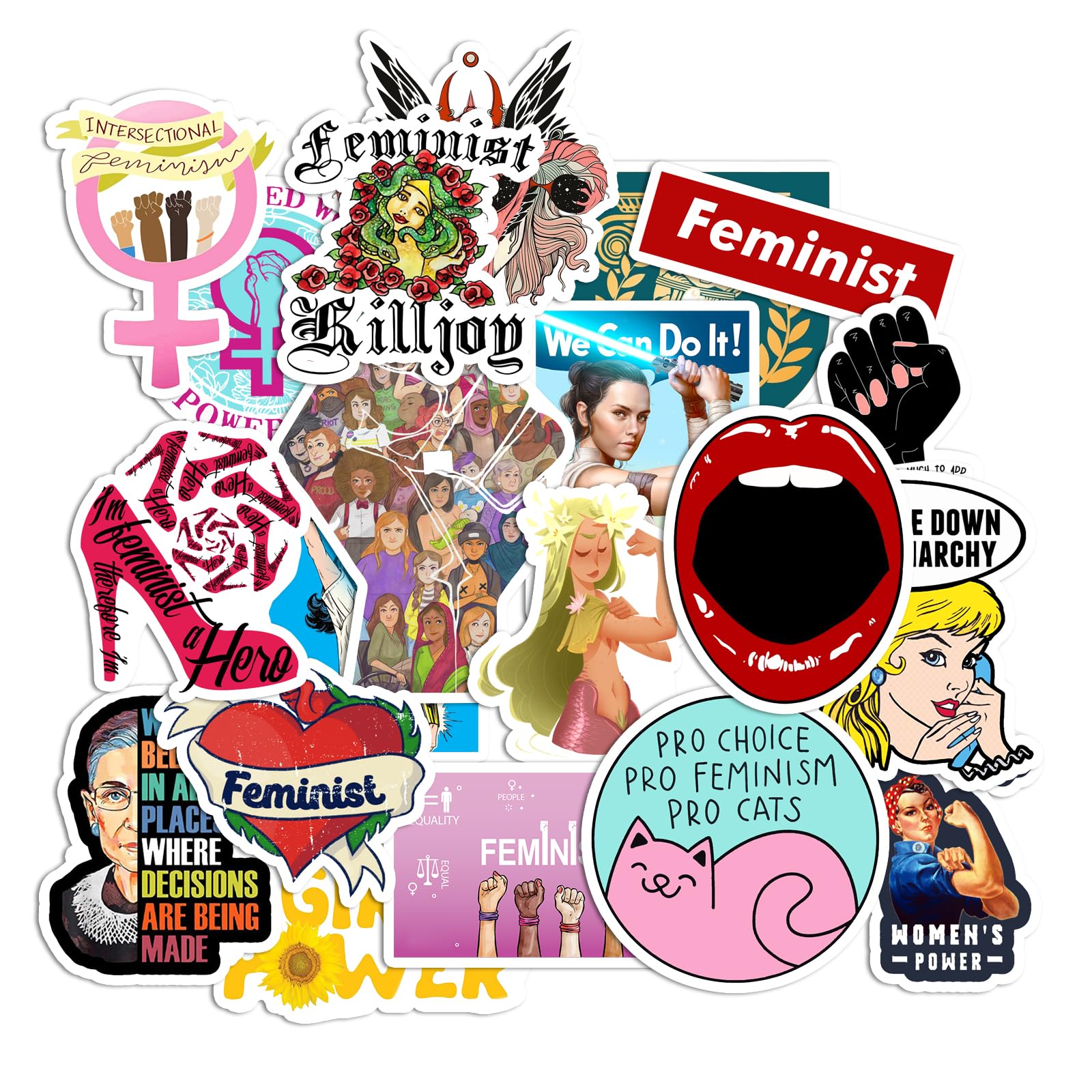 GTOTd Feminist Girl Power Stickers (20Pcs,Large Size) Women Empowerment Liberal Decor Merch Gifts Party Supplies Decals for Helmet Truck Water Bottle