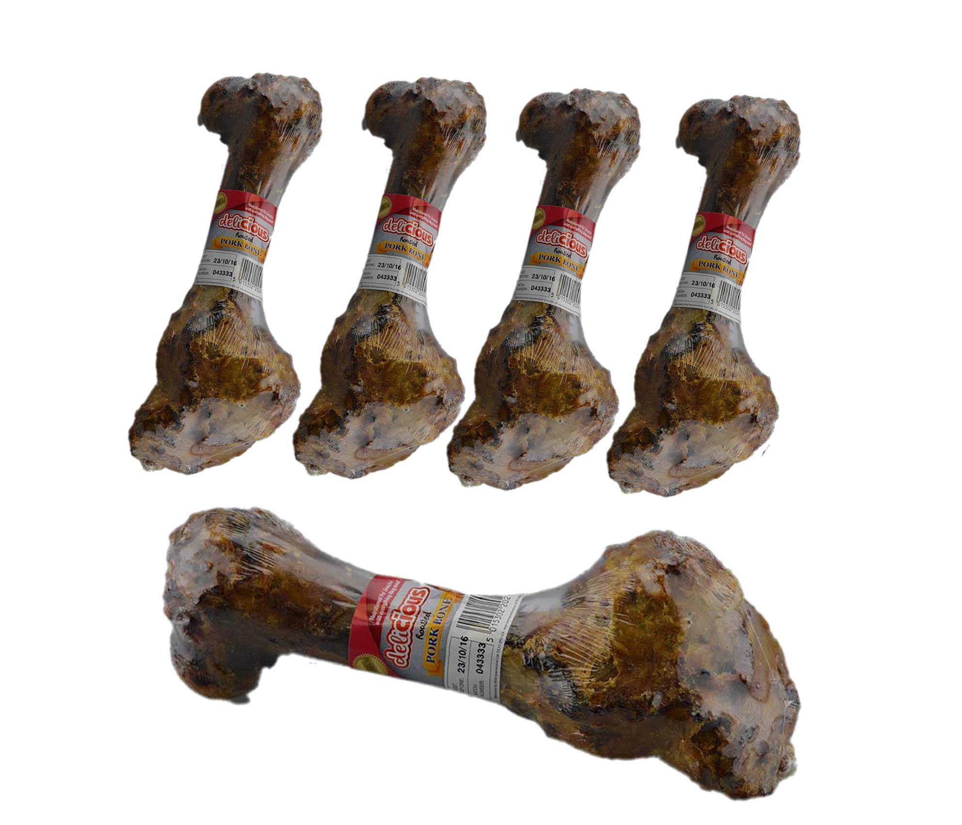 Real Meat Dog Bone Pack of 5 "Delicious" Roasted Pork Dog Chew Treat Pet Food