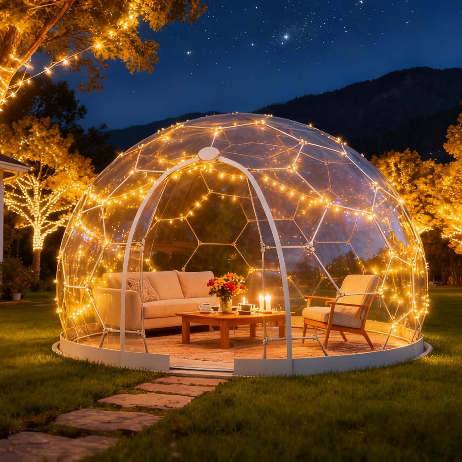 Garden Dome Tent, 12 x 7.2 ft Outdoor Clear Tent House for 4-7 Person, Waterproof PVC Bubble Dome House for Backyard Party Camping