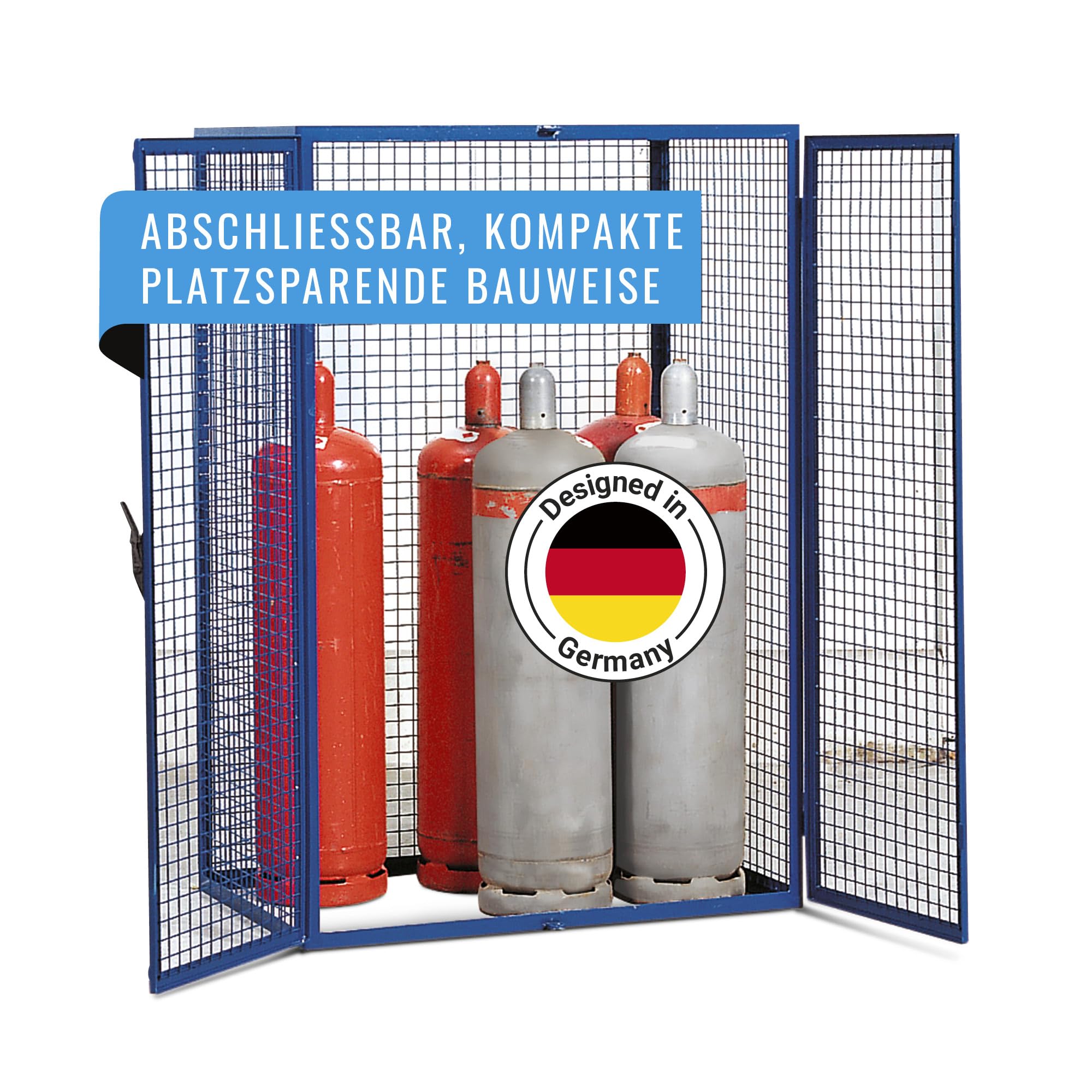 DENIOS® Gefahrstoffschrank aus Stahl I Gasflaschenschrank I Hochwertig I 1250 mm x 1850 mm x 800 mm, zur Lagerung von bis zu 8 Gasflaschen, überdachte Außenaufstellung
