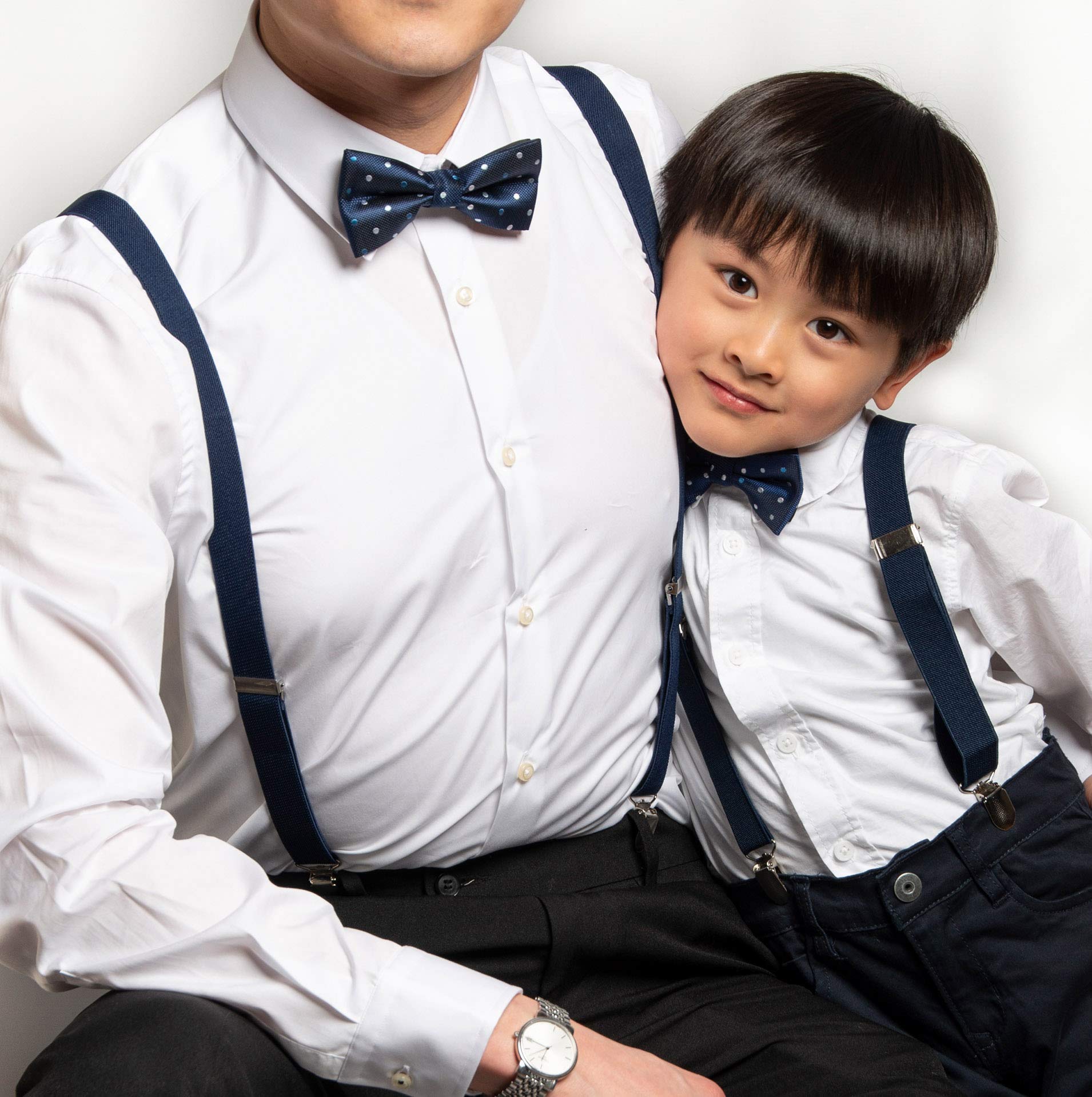 axy - Look coordinato padre-figlio, bretelle con papillon set per uomo, donna, bambini.