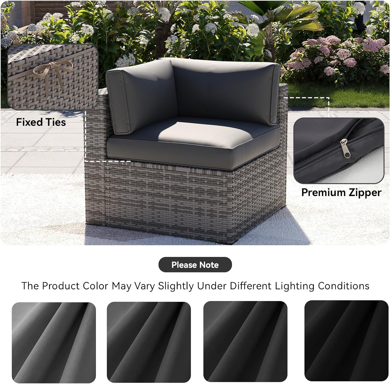 Aoxun 14pcs Patio Cushion Covers Replacement, Waterproof Outdoor Furniture Cushion Covers with Zipper and Non-Slip Bottom, Patio Sofa Couch 3 Sizes for Patio Sectional, Covers Only (Grey)