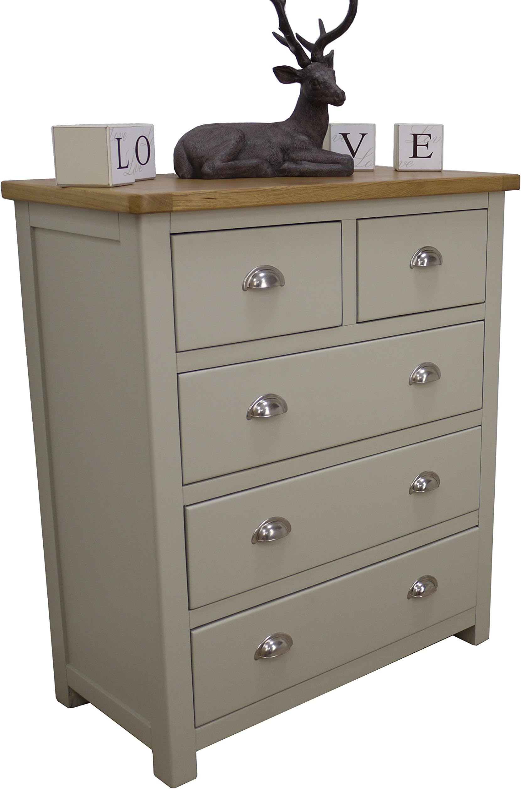 Aspen Painted Oak Sage/Grey Chest of Drawers / 2 Over 3 Drawer Storage Chest/Bedroom Furniture