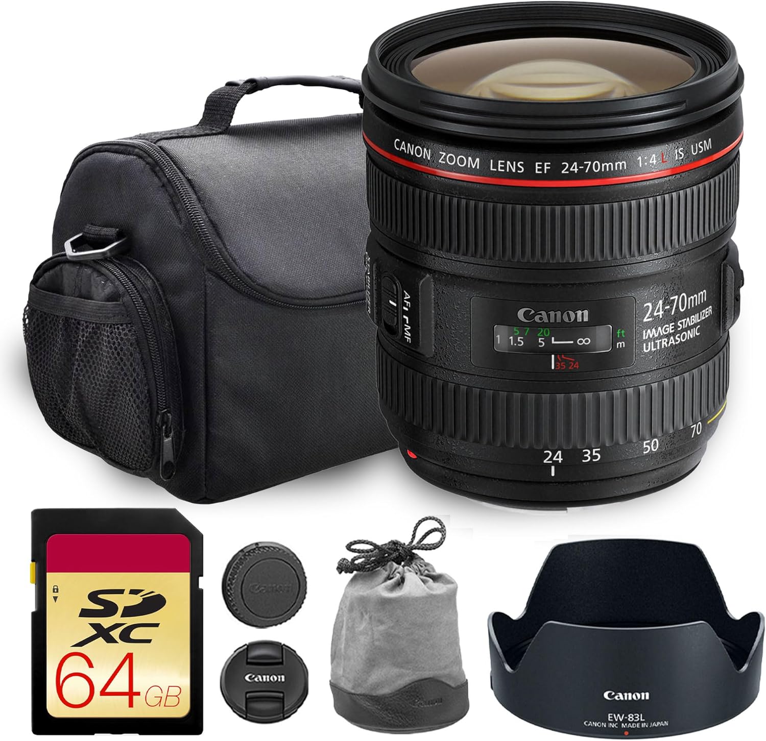 Canon EF 24-70mm f/4L is USM Lens | L-Series Standard Zoom with Image Stabilization, Macro Mode & Fast Autofocus | Perfect for Portraits, Weddings, & Travel Photography (6313B002) + Bag + 64GB Card