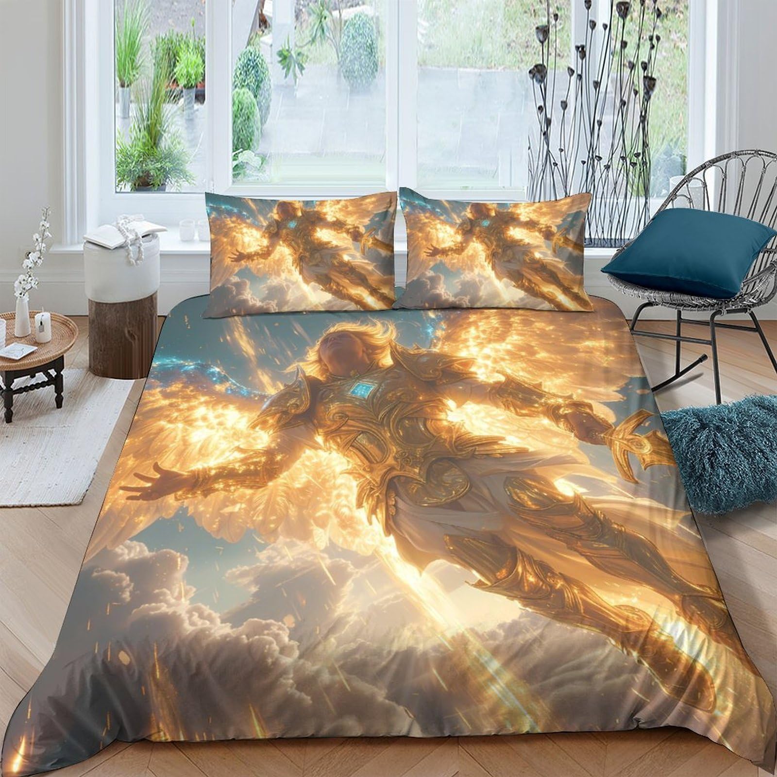 Ctjqhvkz Style-6 3D Printed Golden Cloud Fitted Sheet Microfiber Artistic Sunburst Bed Cover For Bedroom Guest Room Decor Single（135X200cm）