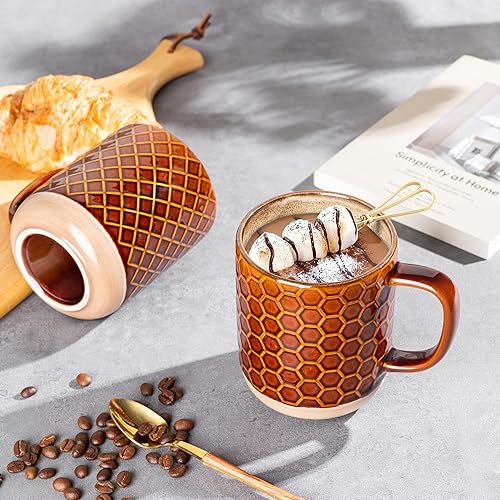 Miniatura 79 de GBHOME Tazas de café apilables de 12 onzas, tazas de café de cerámica con patrones de textura para hombre, mujer, papá, mamá, juego de 4 tazas