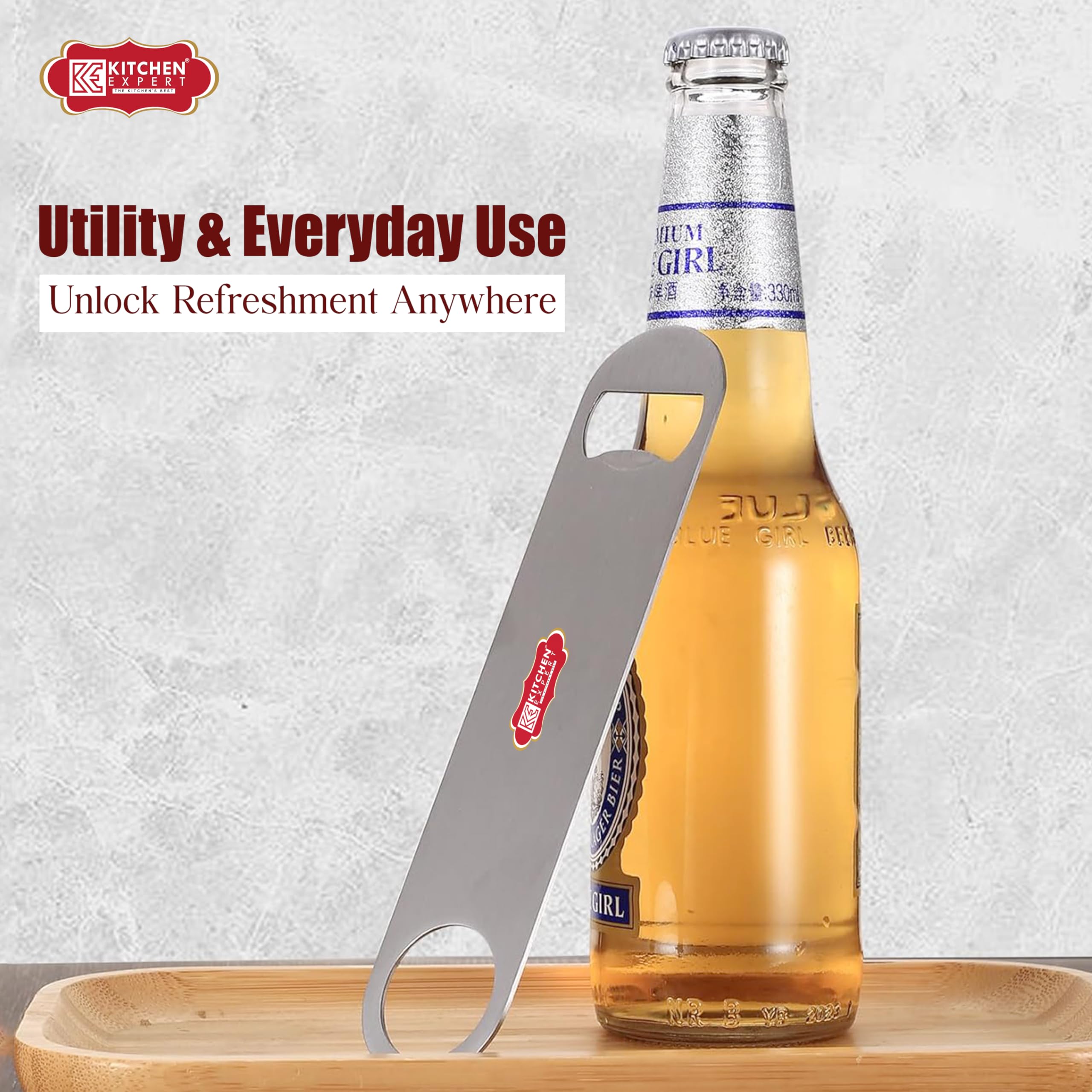 Kitchen Expert - Steel Bottle Opener | Set of 2 | Fancy Opener | Bar Tool | Cocktail Bottle Accessories | Soda/Beer Opener | 2