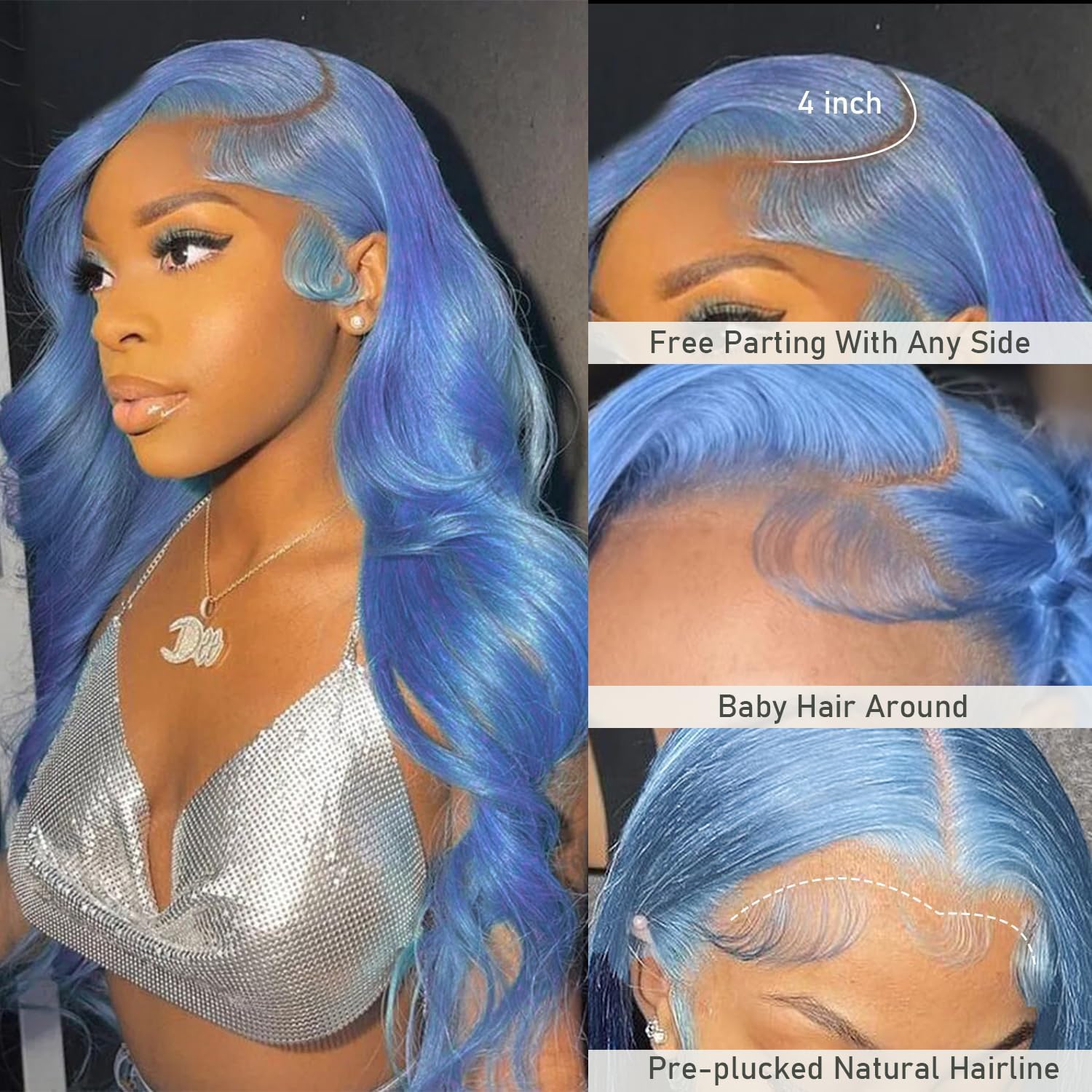 28 Inch Haze Blue Human Hair Wig 200% Density Loose Wave Lace Front Wigs 13x4 UHD Transparent Swiss Lace Pre Plucked Glueless Wig Virgin Colored Human Hair Wigs For Women Halloween Wig