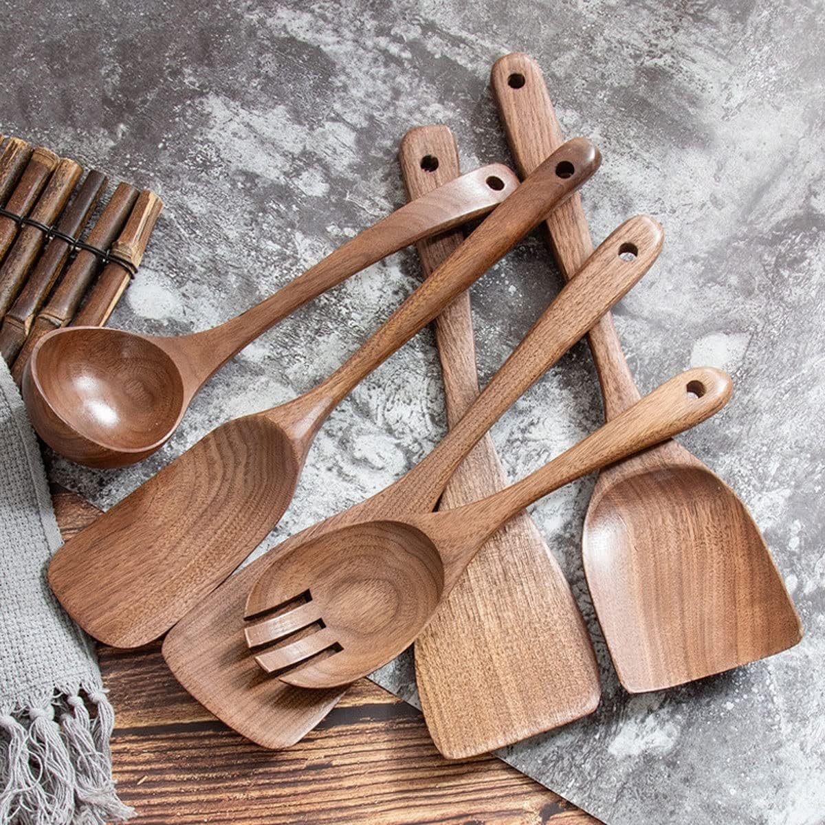 Spatulas Spoons for Cooking Wood Kitchen Utensils Sets Kitchen Cooking Tools 5 Pieces