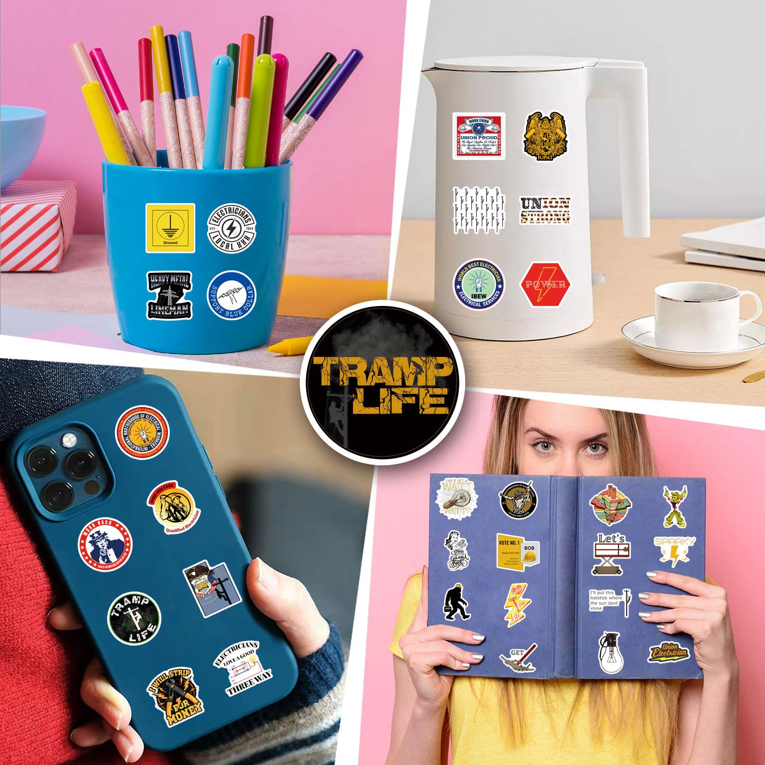 Ibew - Confezione da 61 adesivi estetici in vinile impermeabili, per bottiglie d'acqua, laptop, telefono, skateboard, scrapbooking, regali per bambini, adolescenti e adulti, per feste