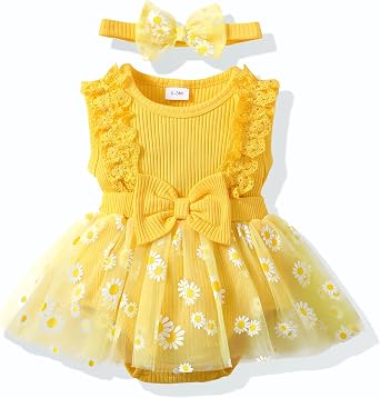 Renotemy Newborn Baby Girl Lace Romper Infant Summer Boho Flower Tulle Dress Party Gifts Newborn Photography Outfits