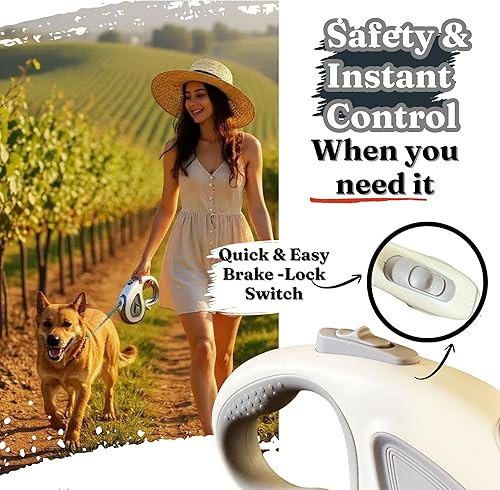 Miniatura 3 de Correa retráctil para perro con soporte para bolsa de excrementos, correa retráctil de 16 pies de largo para perros medianos a grandes, mango