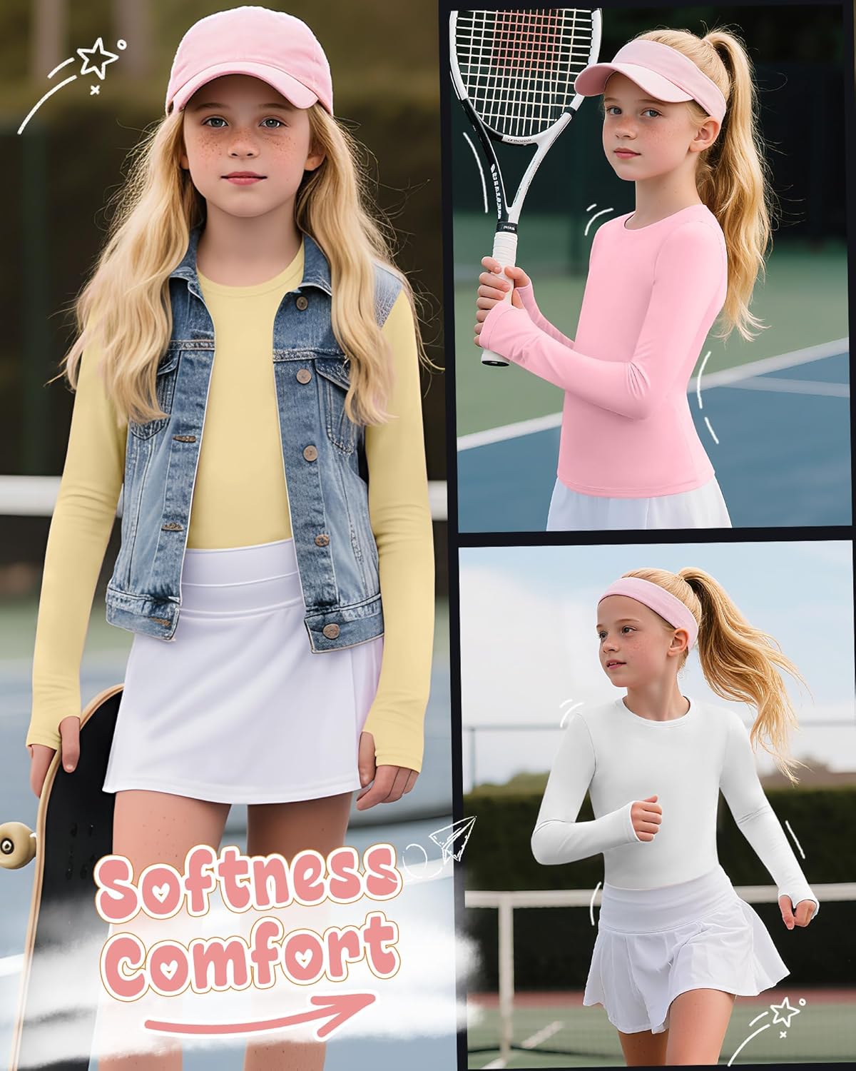 4 Pack Girl's Long Sleeve Athletic Shirts with Thumb Holes, 5-14 Years Kids Quick Dry Crew Neck Teens Gym Yoga Tops - Image 5