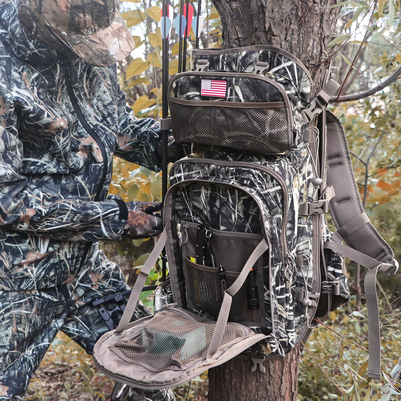 Sac à dos de chasse homme avec porte-arc, sac de chasse en selle et sac de sport