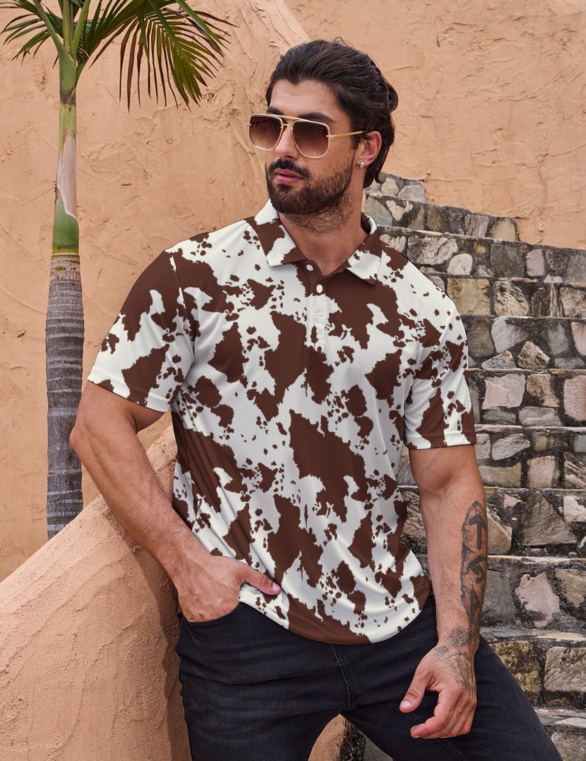 Men's Golf Shirt Funny Polo Shirts Button Up Short Sleeve Party Outfit Shirt for Men