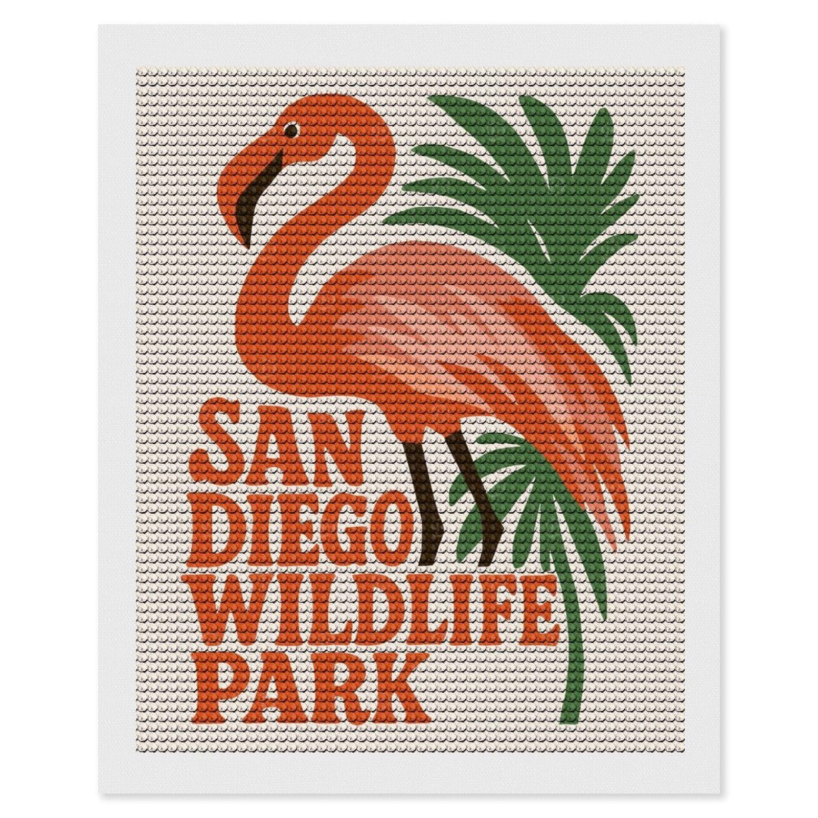 Junmoney San Diego Wildlife Park Flamingo Diamond Painting Canvas Set 16"x20", for Adults, Bedroom Decor, Good for Quiet Evenings, Festive Craft Gift