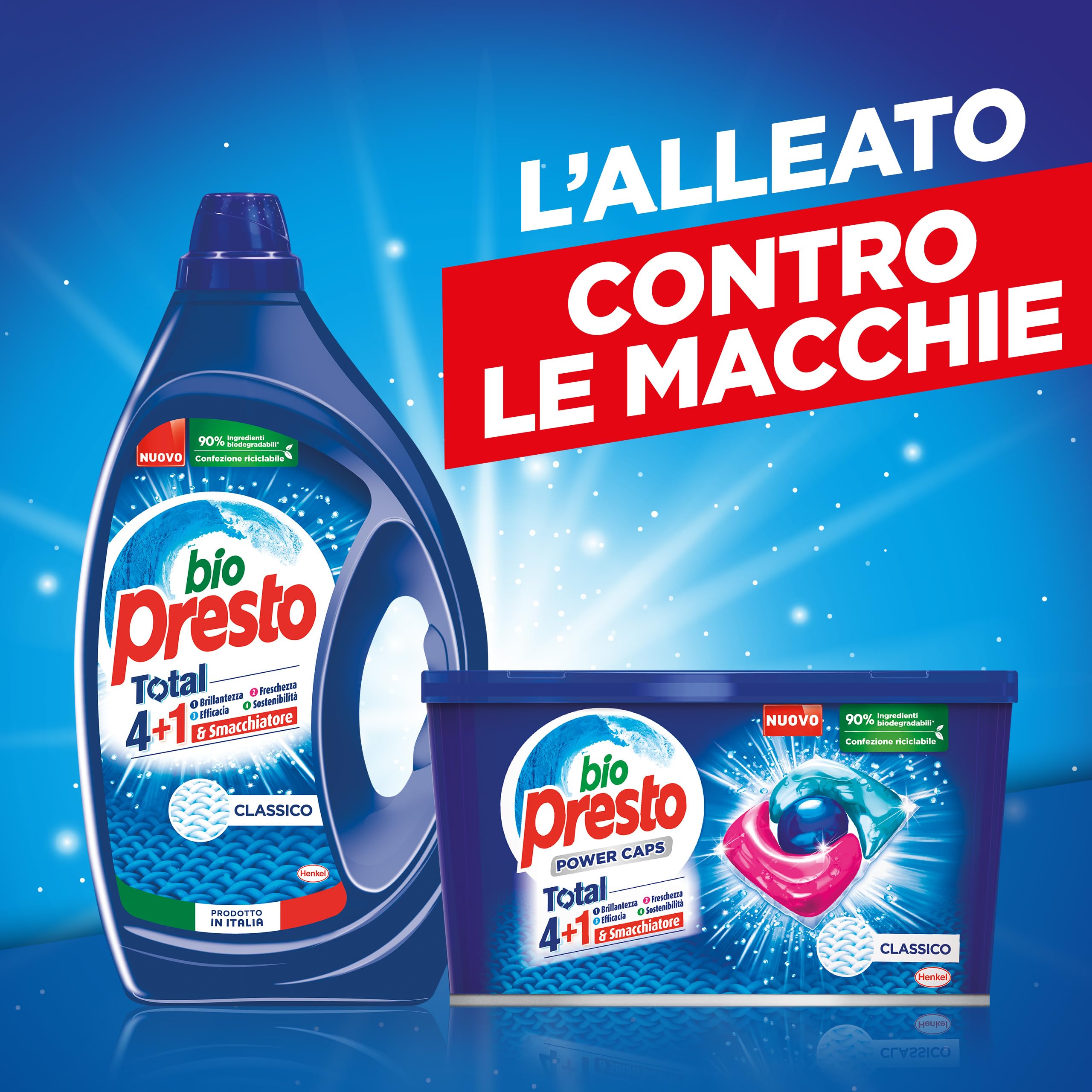 Bio Presto Power Caps Classic - Detergente para lavadora predosificado en cápsulas, paquete de 135 lavados