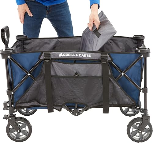 Miniatura 8 de Gorilla Carts Carrito Utilitario Colapsible Plegable para Exteriores, Cama de Gran Tamaño de 7 Pies Cúbicos, Capacidad de Carga de 150 lb, Azul