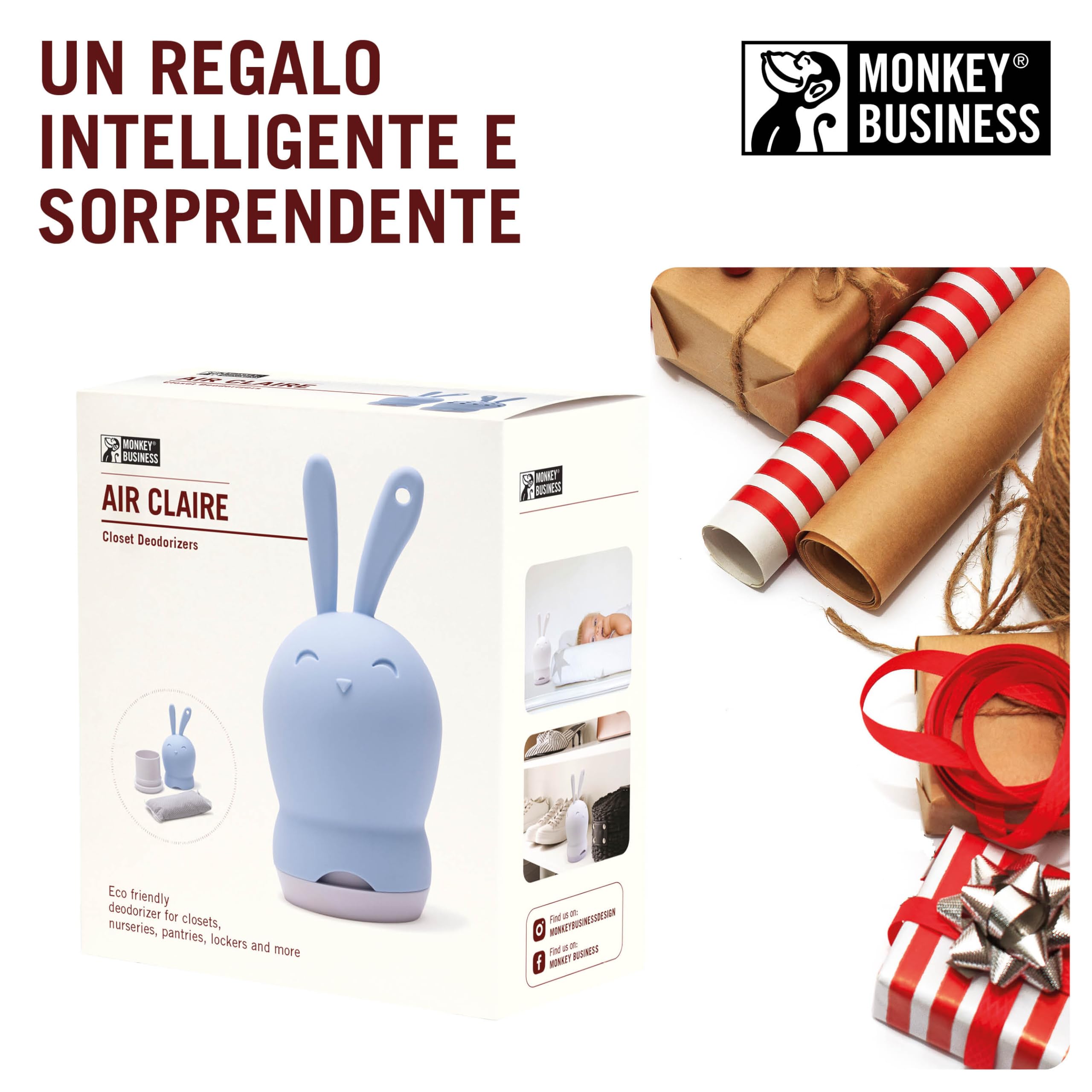 Monkey Business Eliminatore di odori per armadi e piccole aree/mantiene frigoriferi, armadi, armadietti, borse da palestra freschi/assorbe gli odori ecologico
