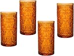 Godinger Old Fashioned Verres à whisky, verres à boire, Décor vintage, coupes en verre, verres d'eau, verres de cocktail - Collection Jax, 12oz, Bleu, ensemble de 4