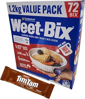 Weet-Bix Biscuits 97% Whole Grain Cereal, Lightly Sweet, Delicious as Part of Breakfasts or Snacks, 1.2 KG Box From Sanitarium Australia & Tim Tam Original 1x 200g