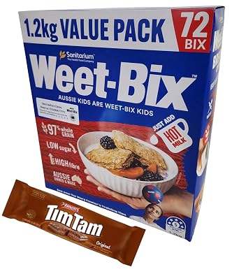 Weet-Bix Biscuits 97% Whole Grain Cereal, Lightly Sweet, Delicious as Part of Breakfasts or Snacks, 1.2 KG Box From Sanitarium Australia & Tim Tam Original 1x 200g