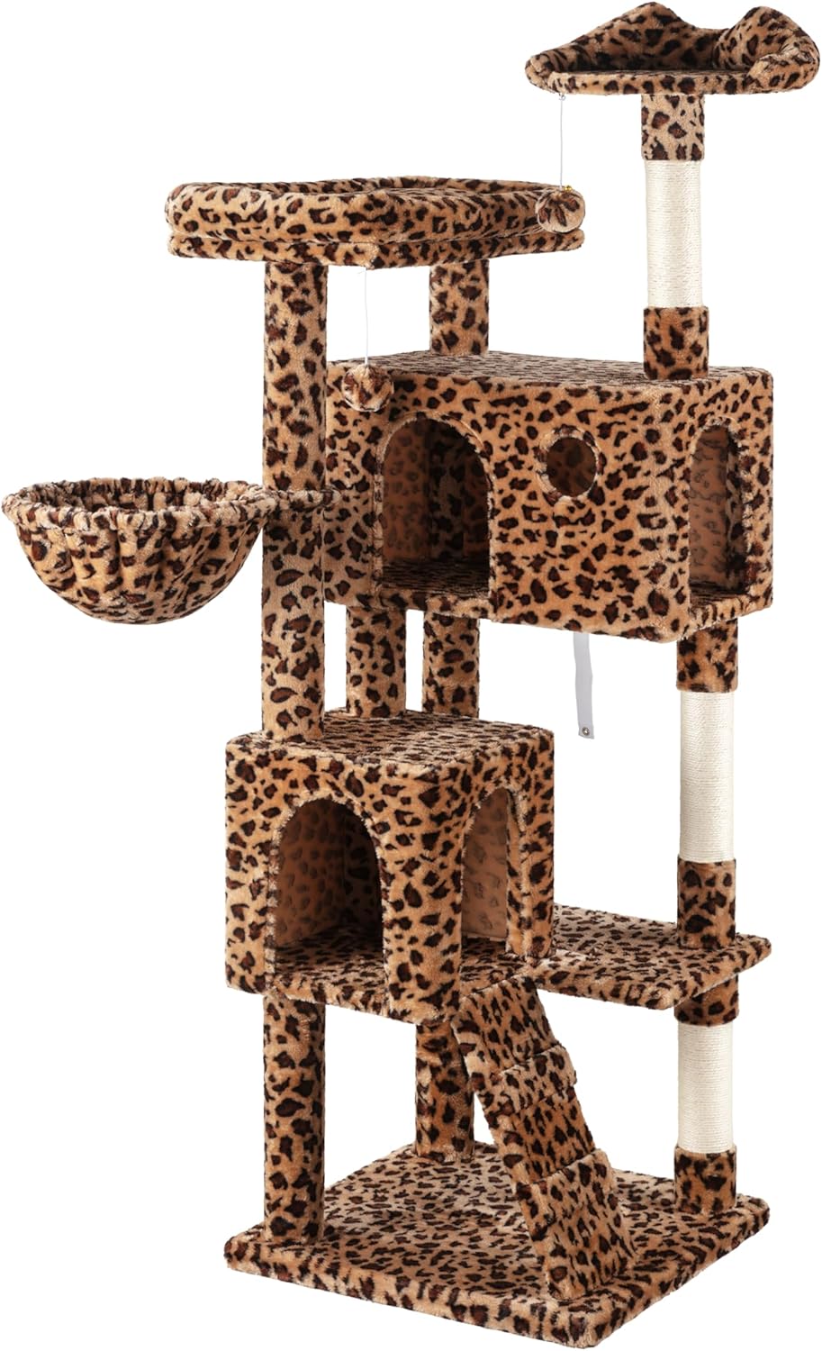 HOOMIC 64 in Cat Tree Tower for Indoor Cat/Large Multi-Level Pet Activity Center/Cozy Plush Perches/Rest Condo House/Baskets and Hammock/Sisal Scratching Posts/Leopard Print