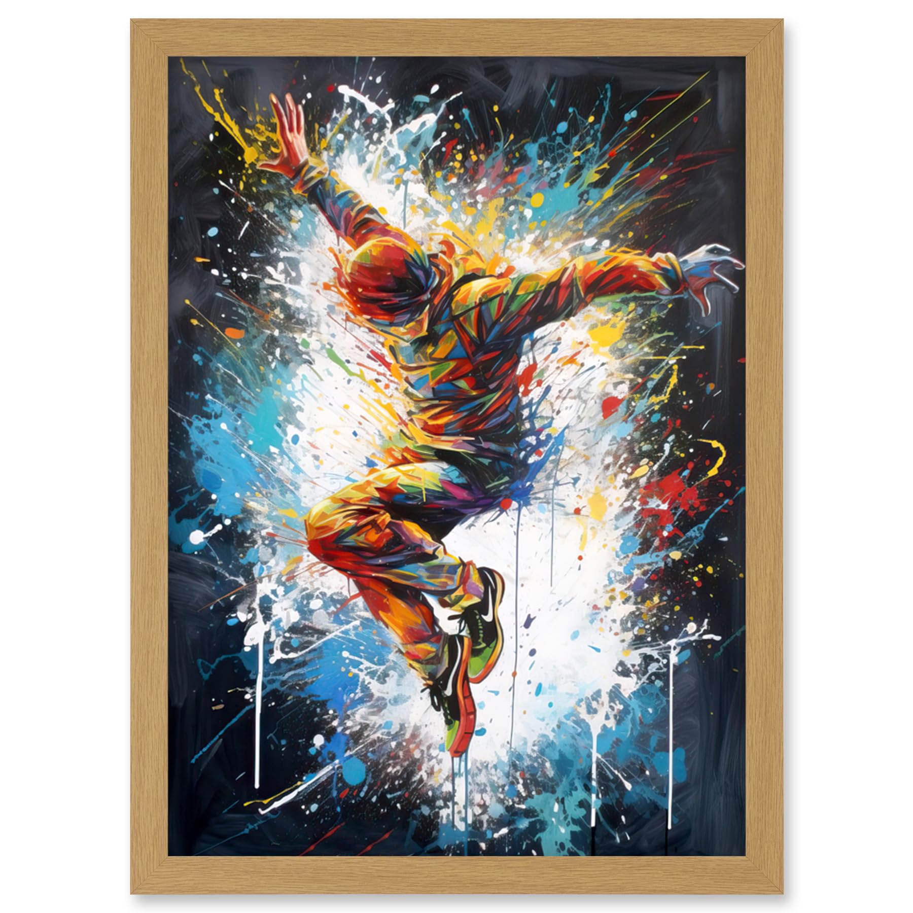 Artery8 Before the Land Parkour Jump Paint Splat Portrait Artwork Framed Wall Art Print A4