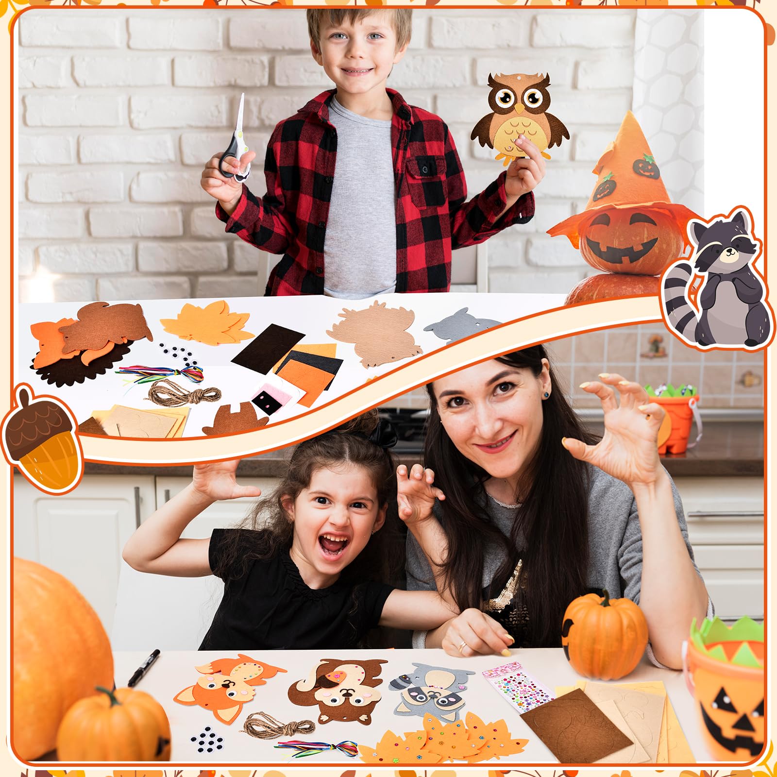 Kit Créatif Automne Pour Enfants – 53 Pièces, Animaux, Feuilles, Rubans, Pour Bricolage Et Décoration Murale - 12