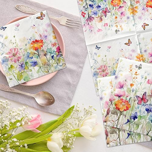 Miniatura 4 de Servilletas de flores silvestres, decoración de baby shower, boda, fiesta, servilletas de Pascua, primavera, mariposa, decoración para despedida de