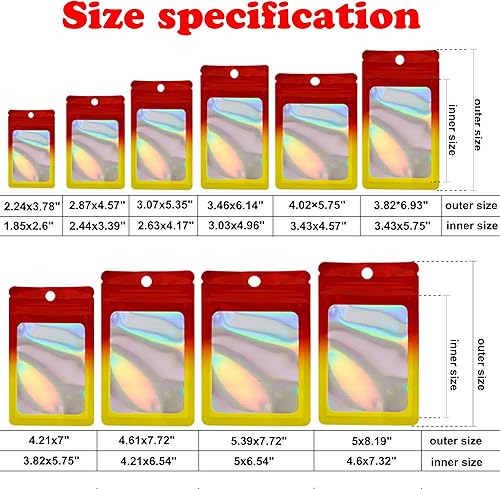 Miniatura 5 de 100 bolsas holográficas, bolsas de embalaje, bolsas transparentes resellables a prueba de olores, bolsas de papel de aluminio para el almacenamiento