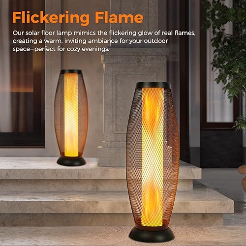 Miniatura 4 de Solar Yard Lámpara solar de pie para exteriores, pantalla de alambre de metal, linterna LED moderna parpadeante para exteriores, resistente a la
