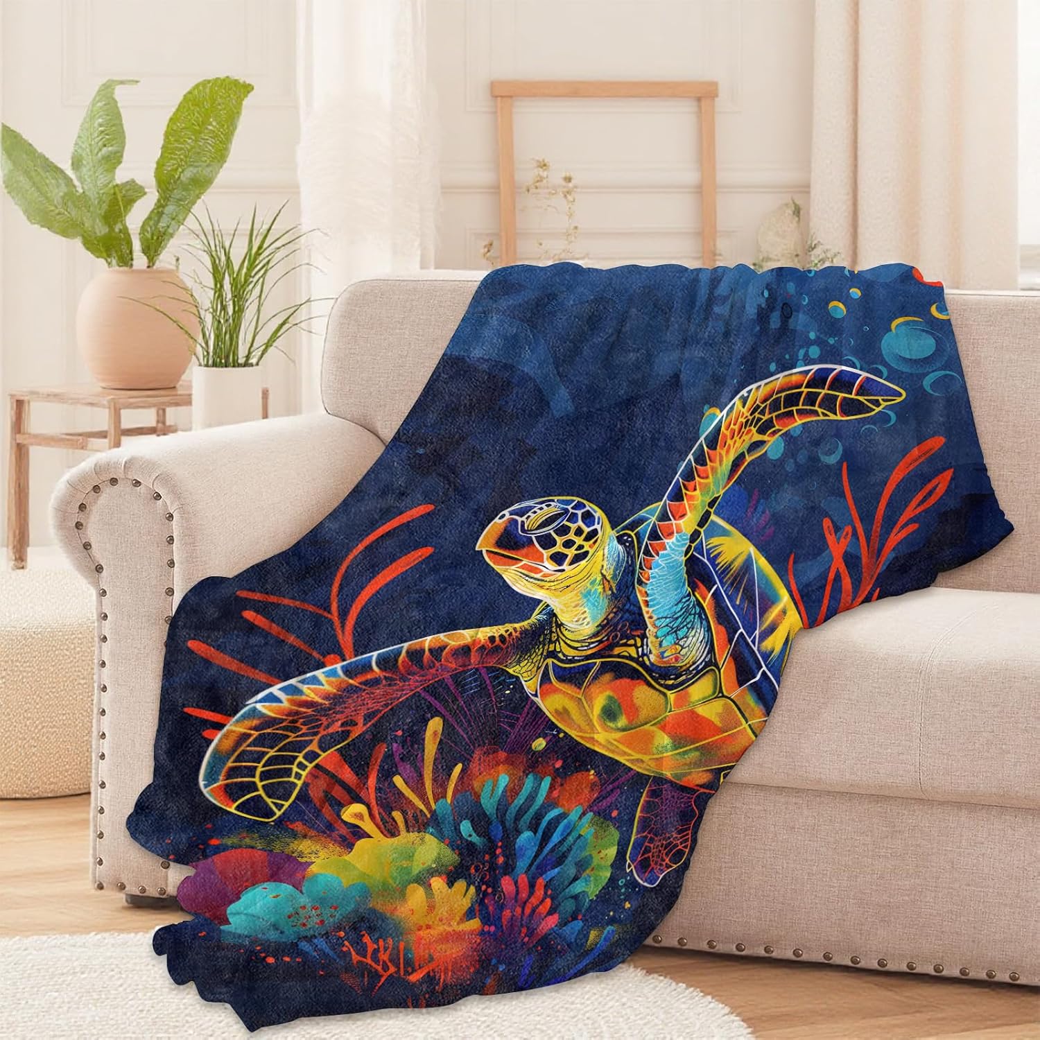 Sea Turtle Ocean Throw Blanket for Boys Girls Kids Adults Women, Fuzzy Warm Soft Cozy Flannel Blankets Gifts for Bedroom, Couch, Travel, Home Decor 50x60 in - Image 2