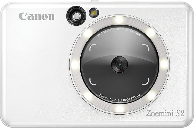 Canon 4519C007 Zoemini S2 (Pearl White) - Slimline Instant Camera and Pocket Photo Printer, Ideal for Snapping Selfies with a Built in Mirror and Ring-Light