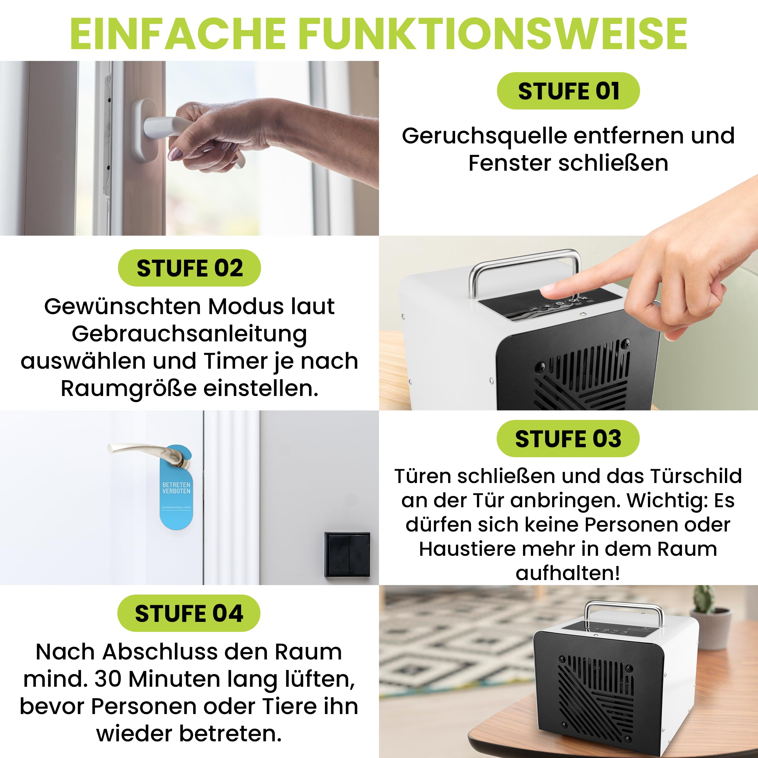 Ozongenerator, 40.000 mg/h Ozonleistung – Ozongerät Luftreiniger & Geruchsentferner für Auto, Wohnbereich, Küche, Keller, Gewerbe und mehr – Effizienter Raumluftdesinfektor für Frische & Reinheit