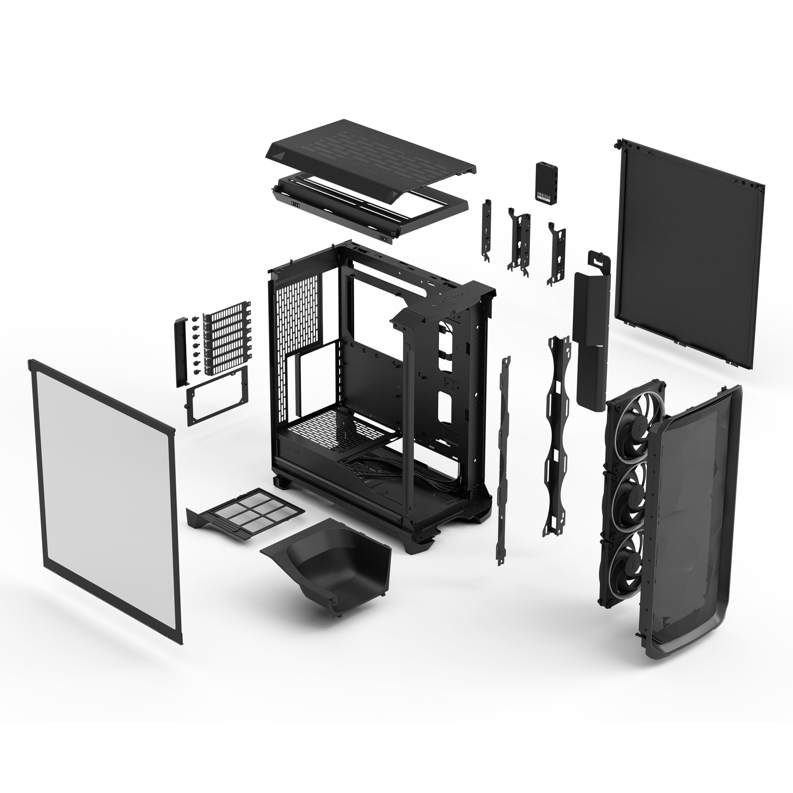 Fractal Design Meshify 3 Ambience Pro RGB Black TG Light Tint - Gaming Computer-Gehäuse – Facetten-Mesh-Front – Gen 2 ARGB Beleuchtung via Adjust Pro Hub – DREI RGB Momentum 14 Lüfter enthalten