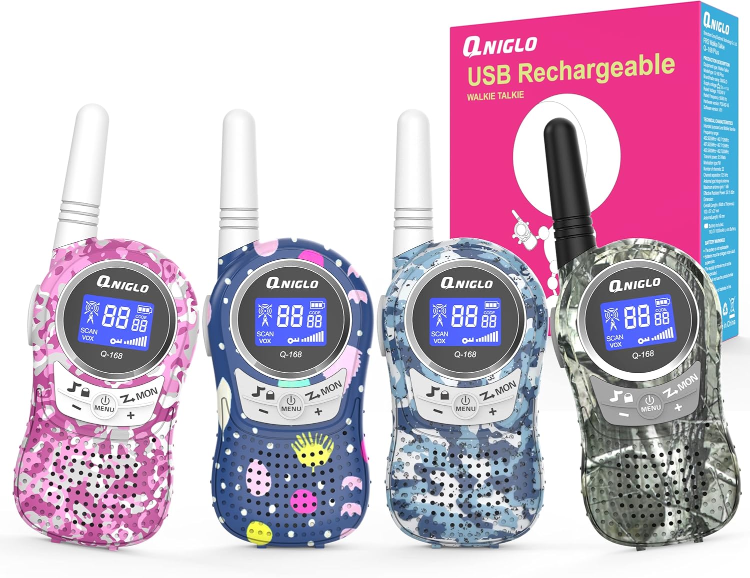 Walkie Talkie, QNIGLO 4Pcs Kids Best Walkie Talkies Rechargeable, Long