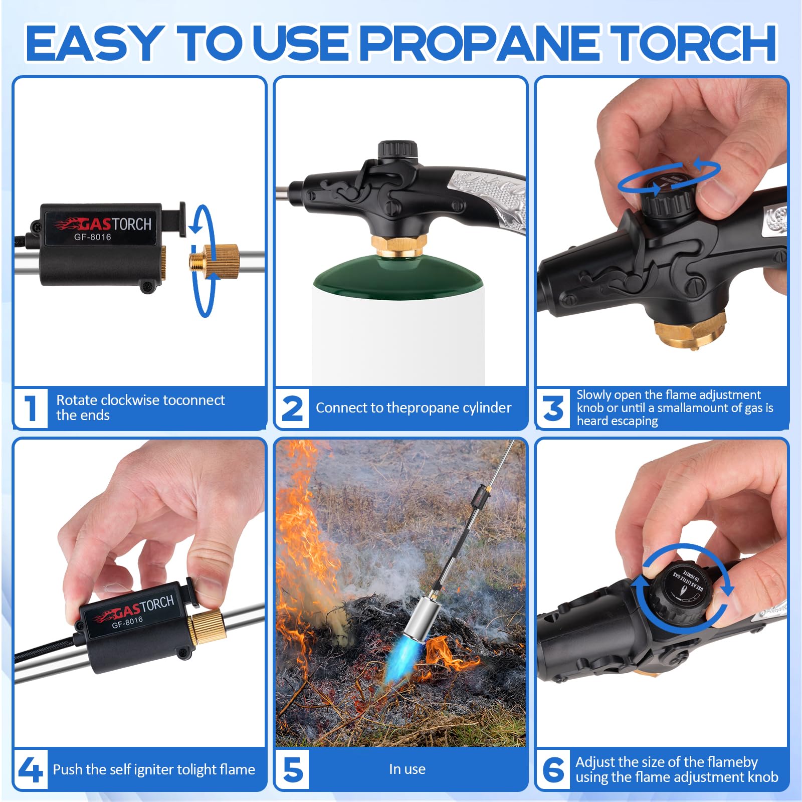 Siasky Weed Torch - Bruciatore a propano, 1.200.000 BTU, torcia a propano con pulsante di accensione, per erbacce, scioglimento della neve, asfalto, giardino, tetto, kit per esterni