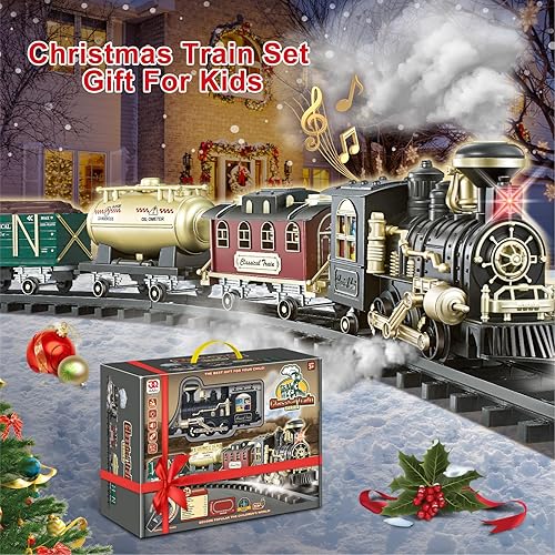 Miniatura 8 de JUQU - Juegos de tren de Navidad para niños juguetes de tren eléctricos de control remoto con dinosaurios motor locomotor de vapor alimentado por