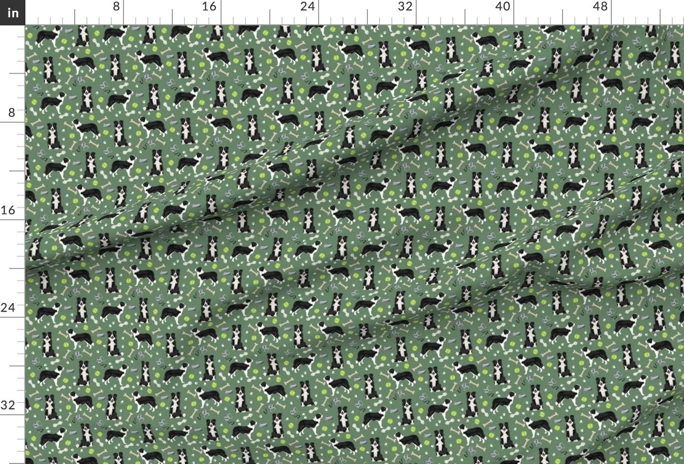 Spoonflower Fabric - Border Collie Toys Tennis Balls Neutral Medium Green Collies Dogs Printed on Minky Fabric by The Yard - Sewing Baby Blankets Quilt Backing Plush