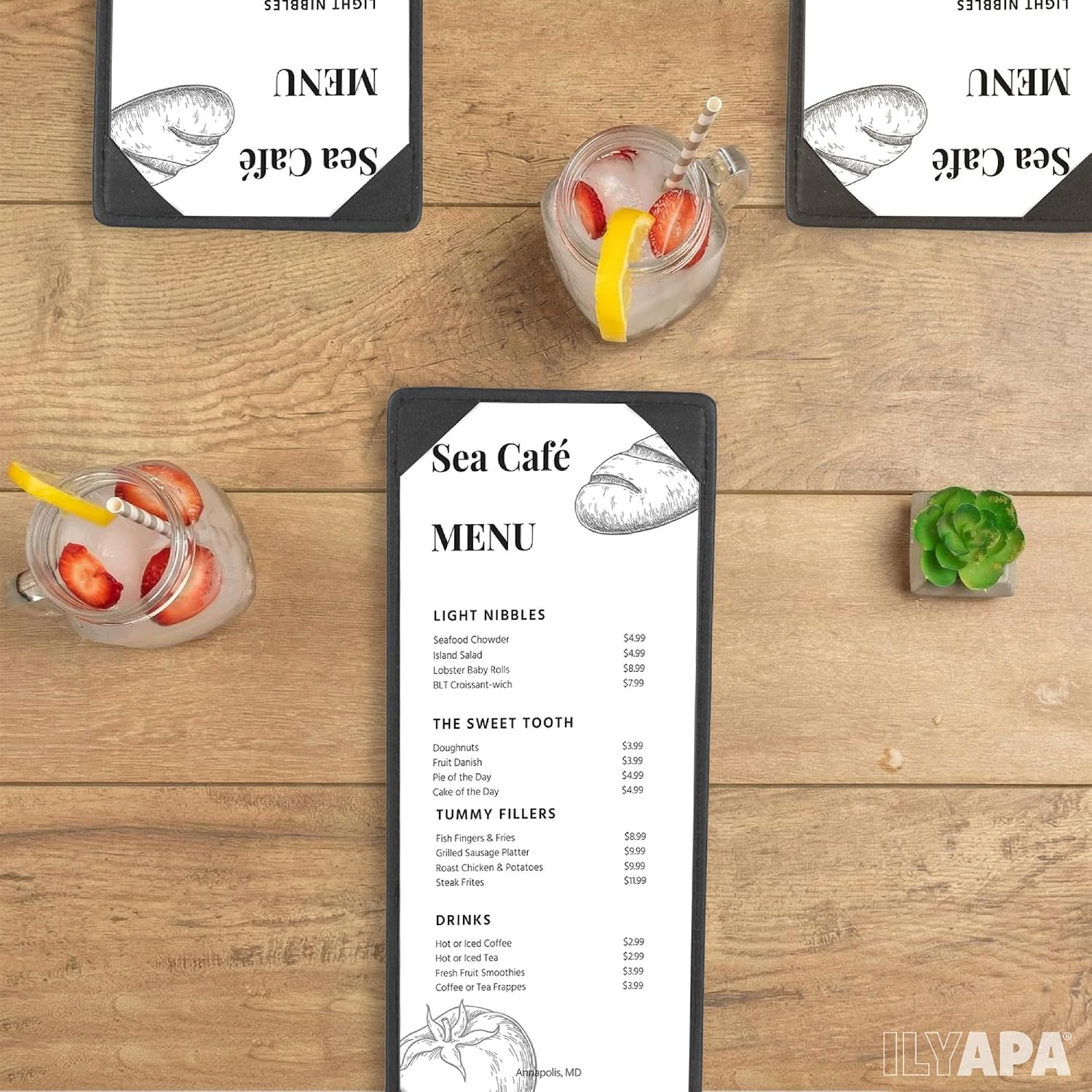 Ilyapa 25 Pack Restaurant Menu Covers 4.25 x 11 - Vinyl Leather Menu Holder, Single Sided Book with Corner Sleeves for Display of Wedding Menus, Weekly Kitchen Specials & Bar Drinks for Table Top