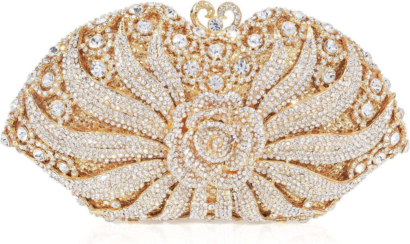 MOSSMON Formal 3D Flower Rhinestone Crystal Clutch Evening Wedding Bag For Women