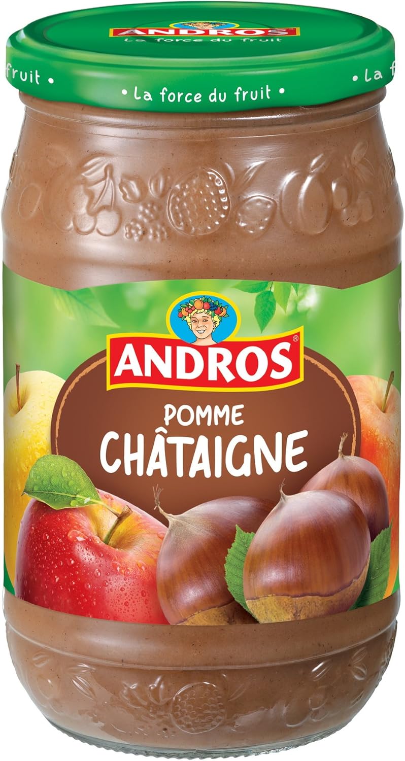 ANDROS Compote de Fruit Bocal de 750g Goût Pomme/Châtaigne Idéal pour le Goûter des